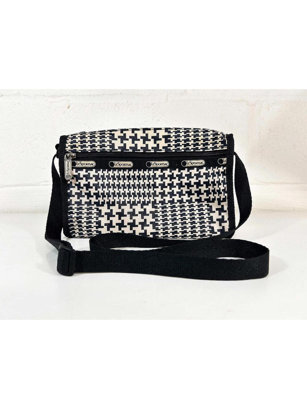 Y2K LeSportsac Small Everyday Bag Black White Houndstooth Purse Crossbody 2000s